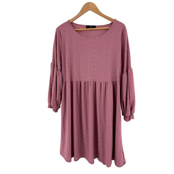 Size 3X 22 24 NEW MAUVE EYELET LANTERN SLEEVE DRESS Special‎ Occasion PLUS SIZE - Picture 6 of 7